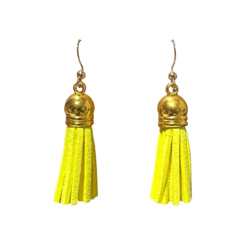 Lemon Yellow Suede Earrings, 10kt Gold Hypoallergenic Dangle Item #2264